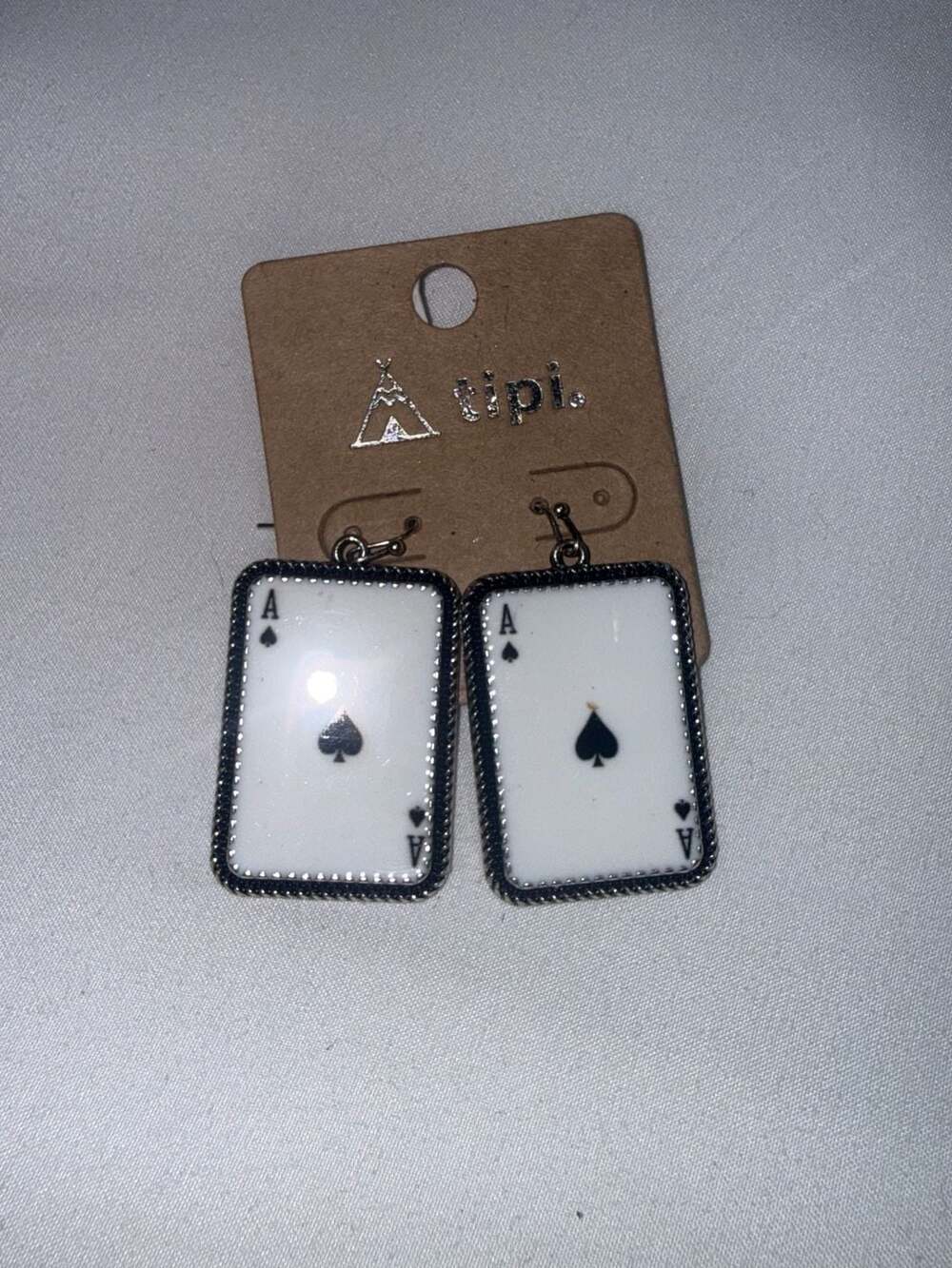 Tipi Ace of Spades Playing Card Drop Earrings